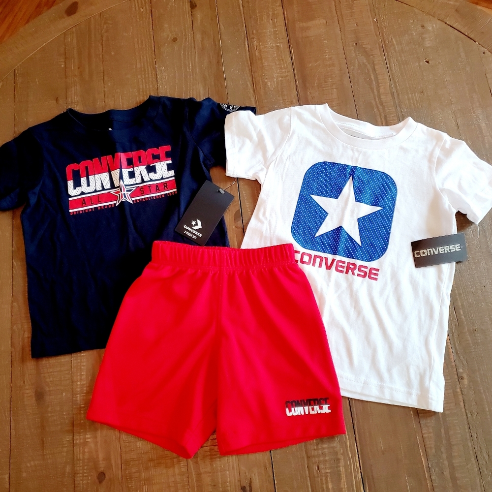 Converse All Star Classic Logo Print Shortsleeve Tee Shirts & Shorts 3pc Set